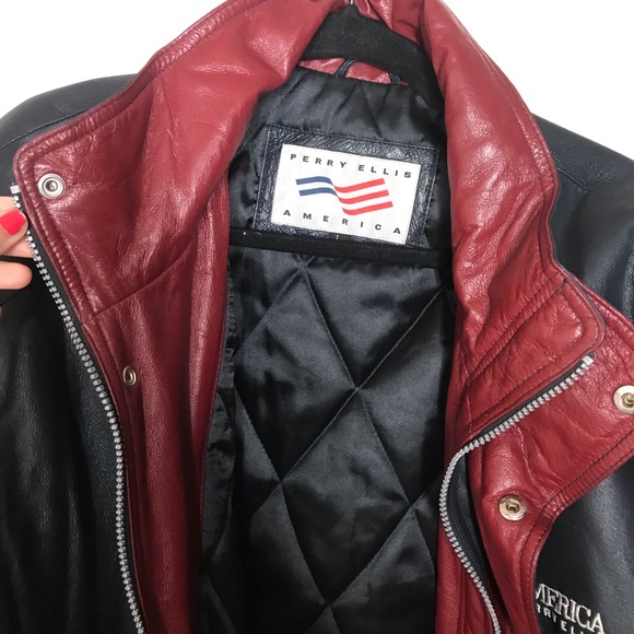 VTG Perry Ellis America 90s Leather Varsity Jacket - Picture 5 of 13